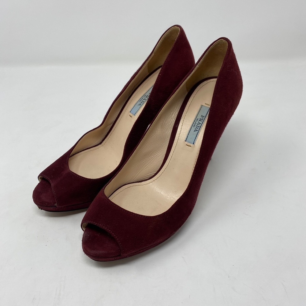 Prada Suede Peeptoe Pumps 37